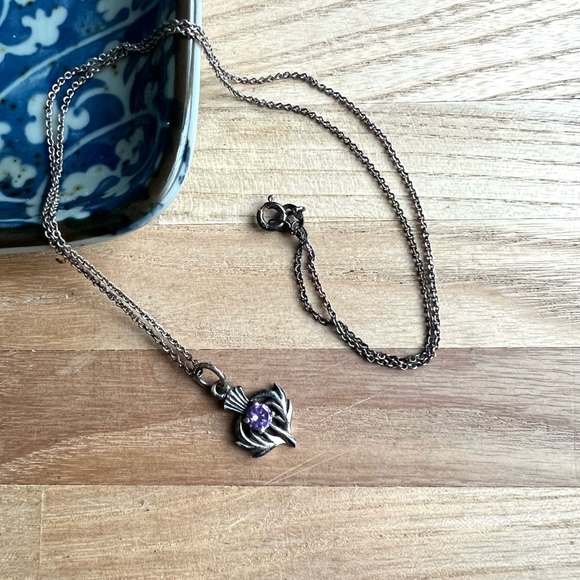 Toucan of Scotland Silver Celtic Thistle February Birthstone Pendant Necklace - Picture 3 of 8